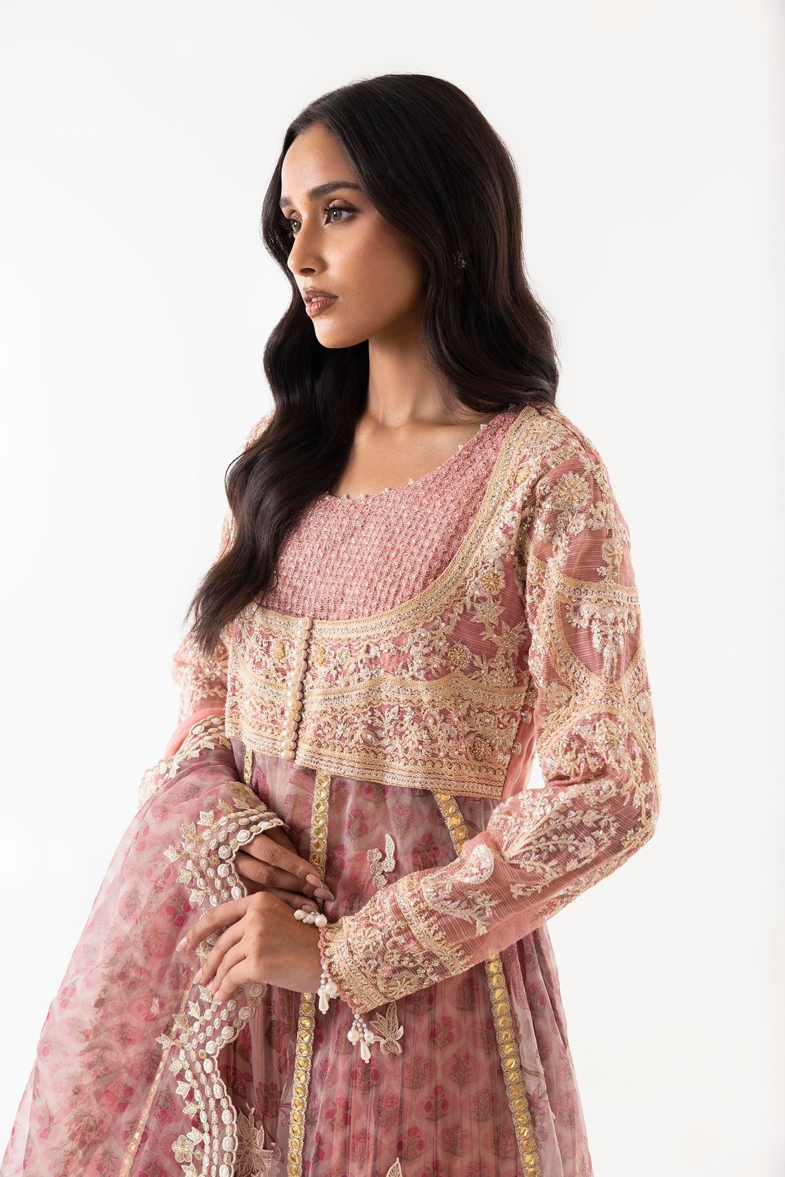 Stitched Pink Embroidered Shirt + Dupatta