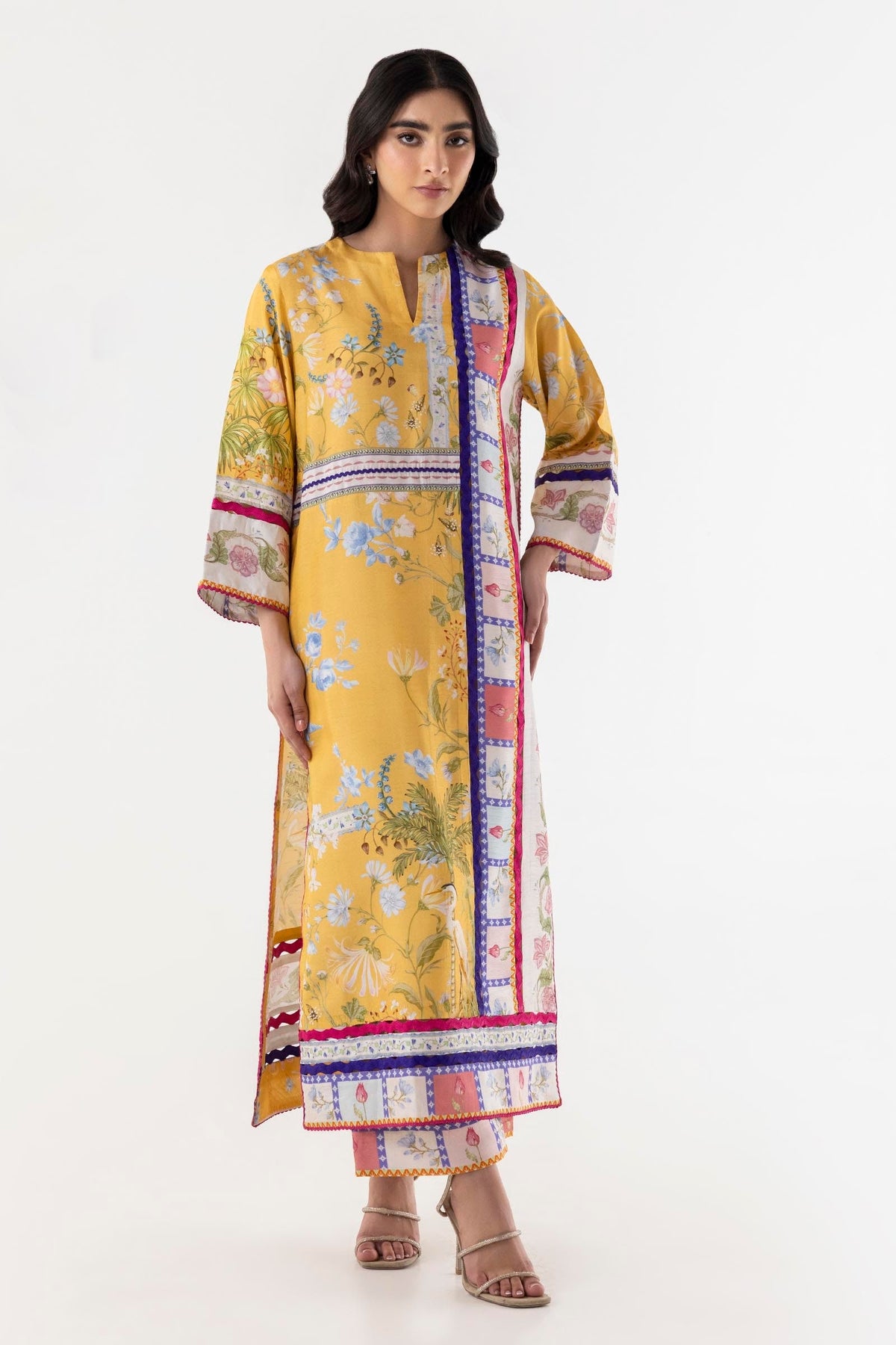Stitched Mustard Digital Printed 2 Piece Suit