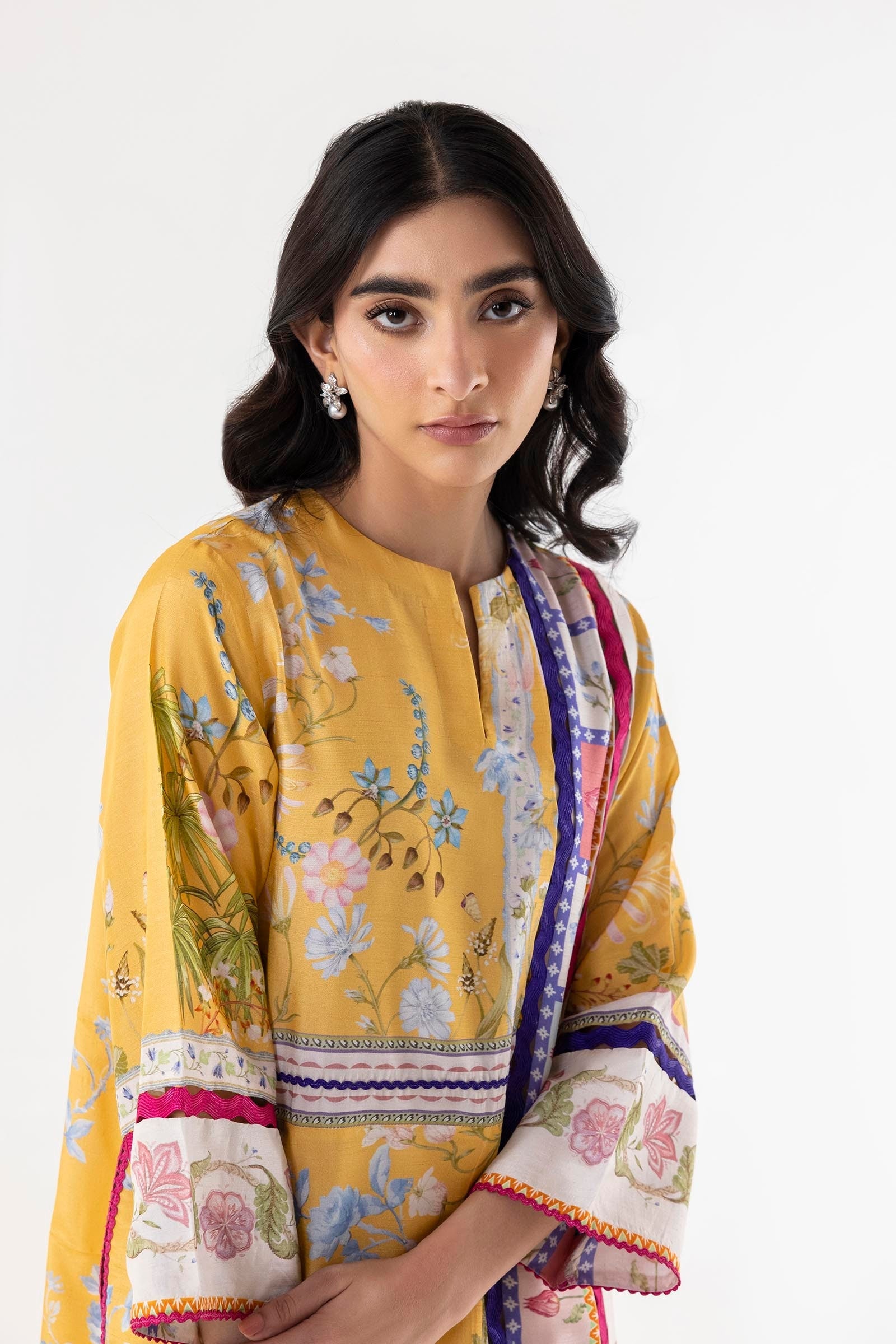 Stitched Mustard Digital Printed 2 Piece Suit