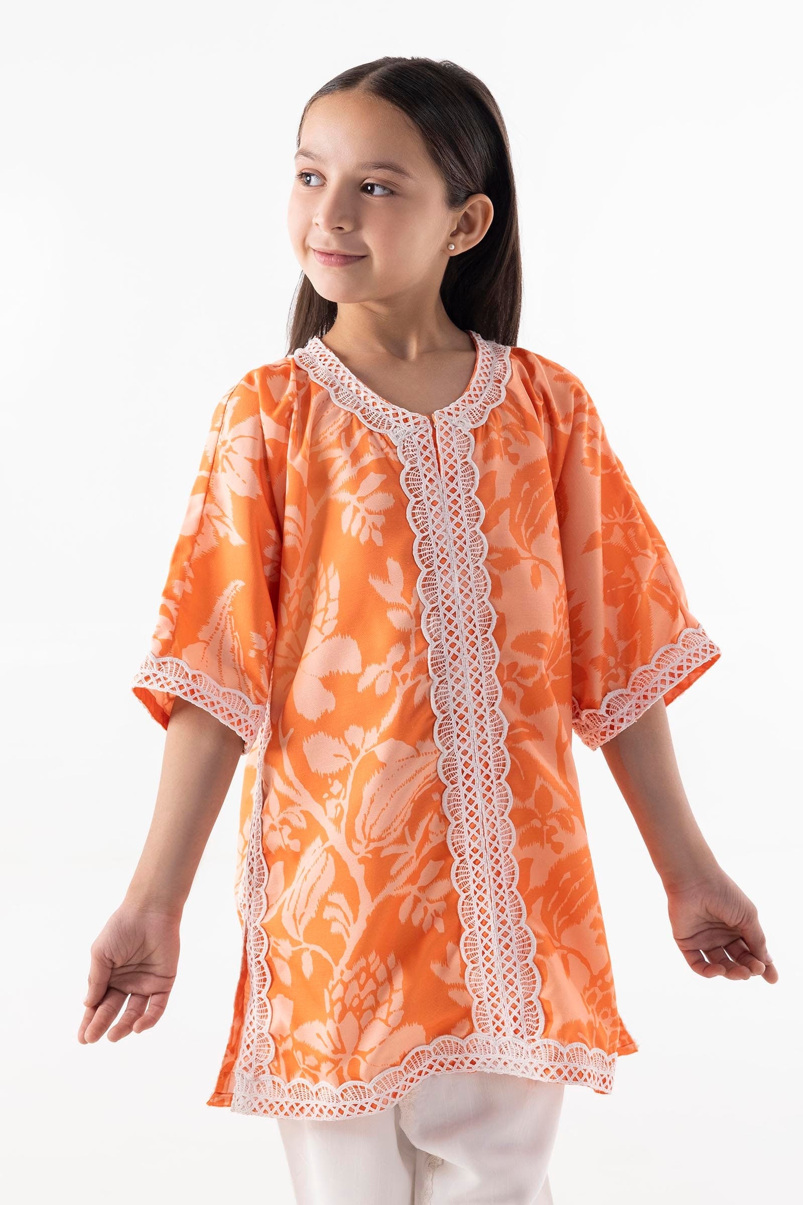 Stitched Kids Orange Printed Baggy Shirt