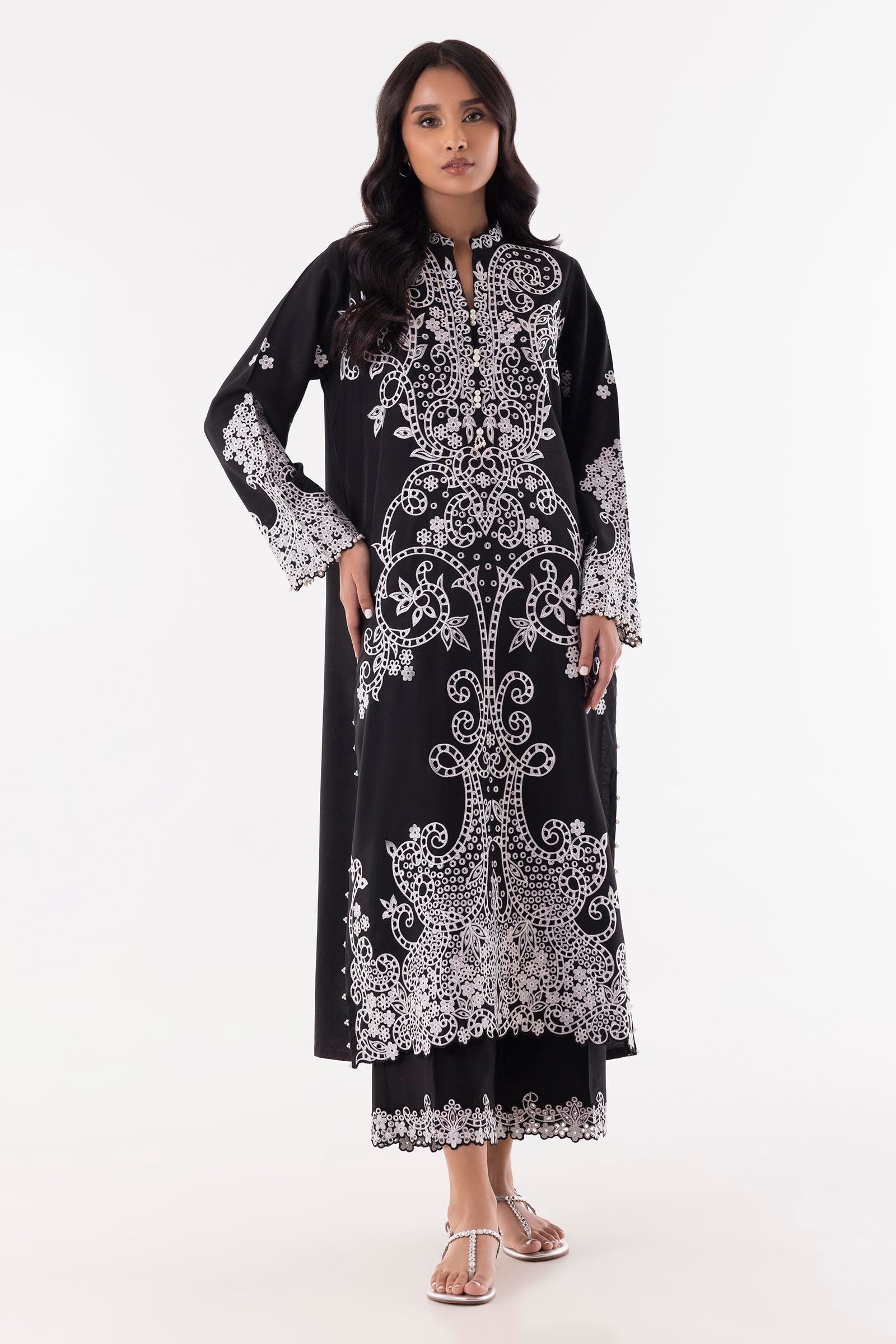 Stitched Black Embroidered Shirt + Culotte