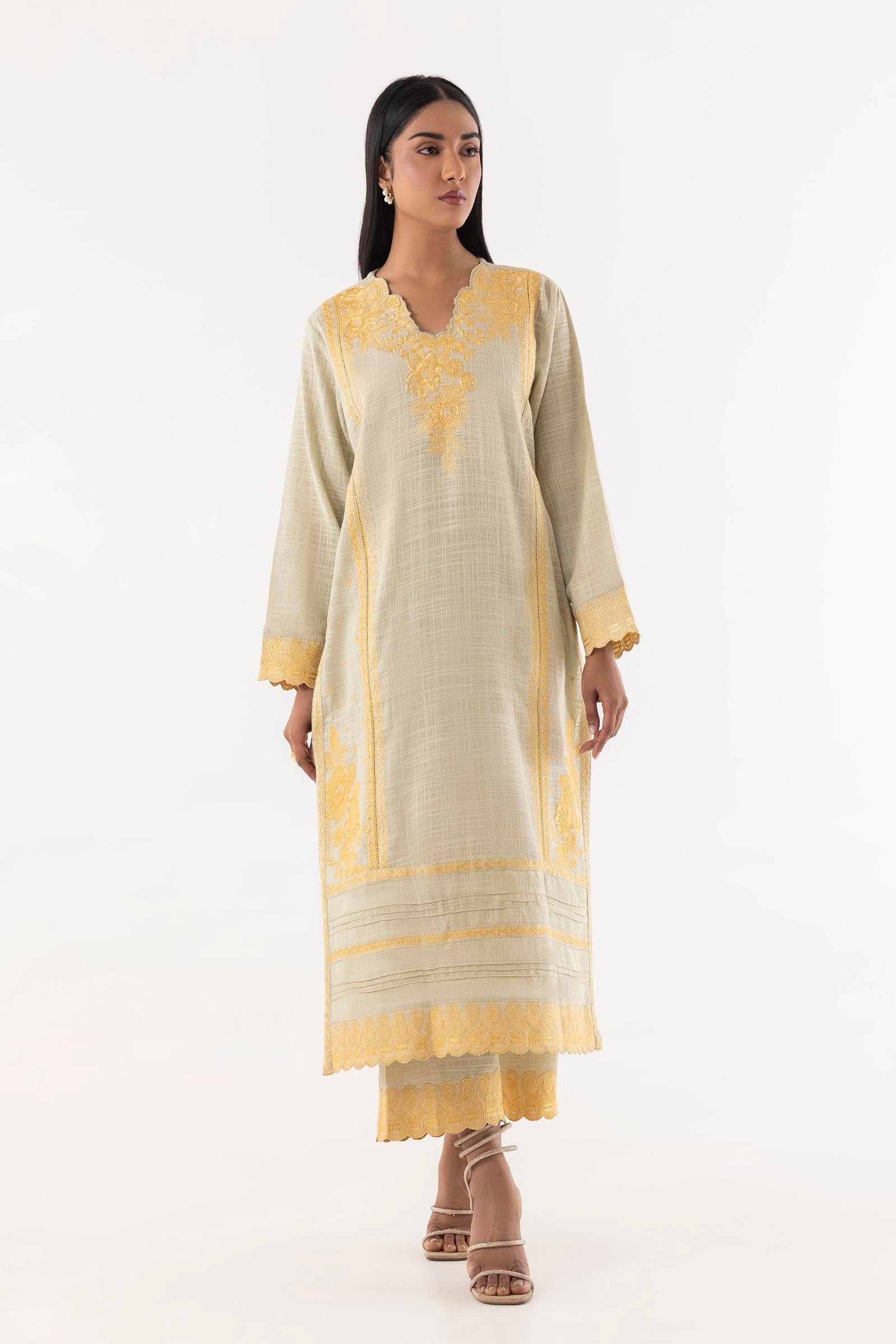 Stitched Beige Embroidered Shirt