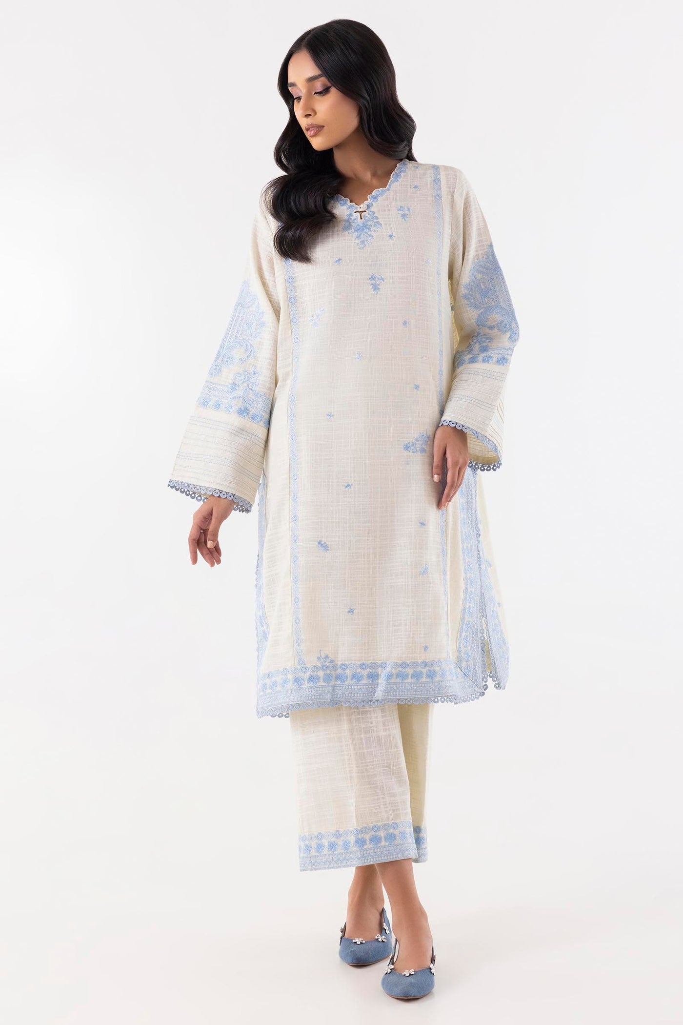 Stitched Cream Embroidered Shirt