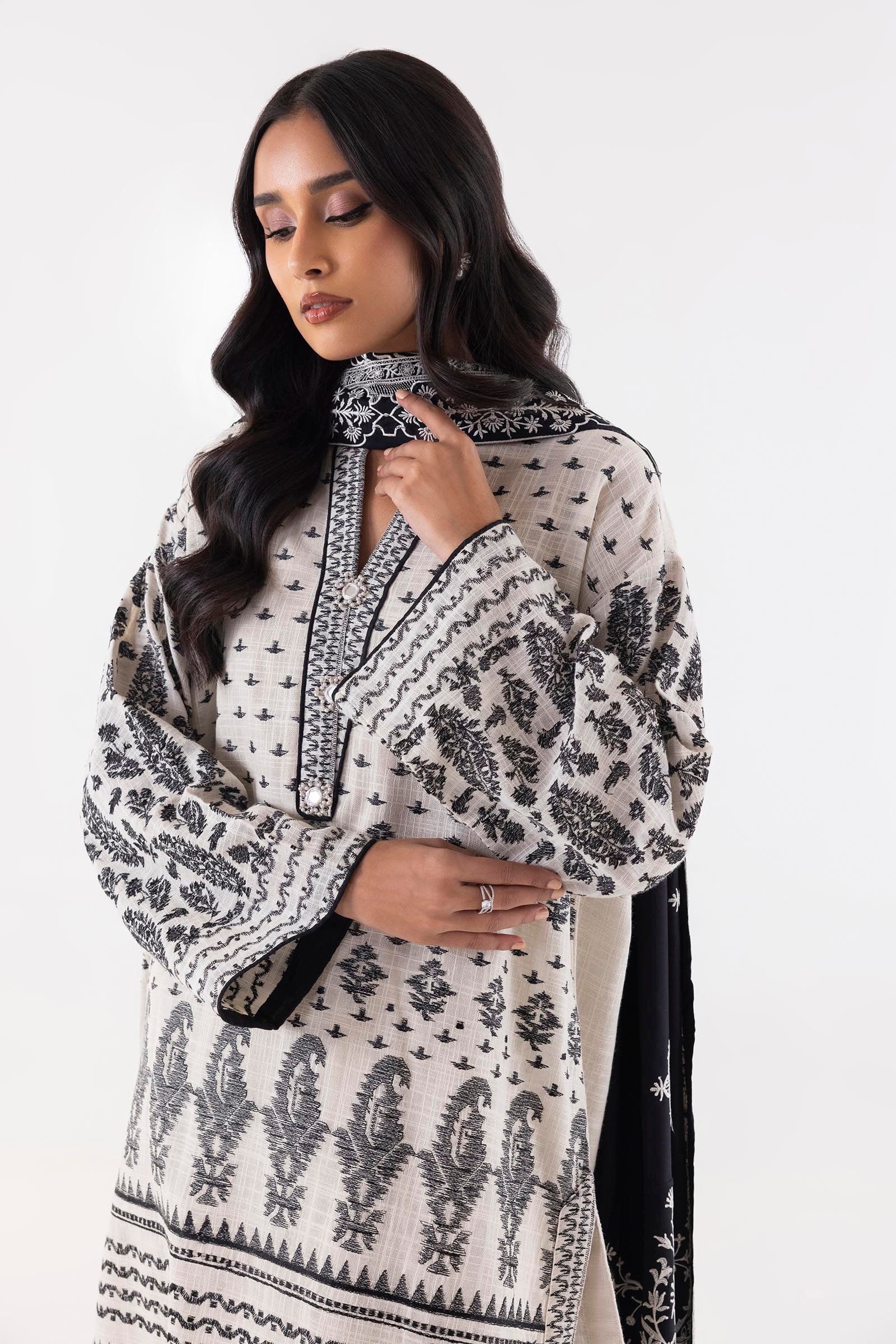 Stitched Beige Embroidered Shirt