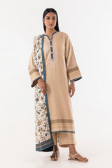 Stitched Beige Basic Printed Suit