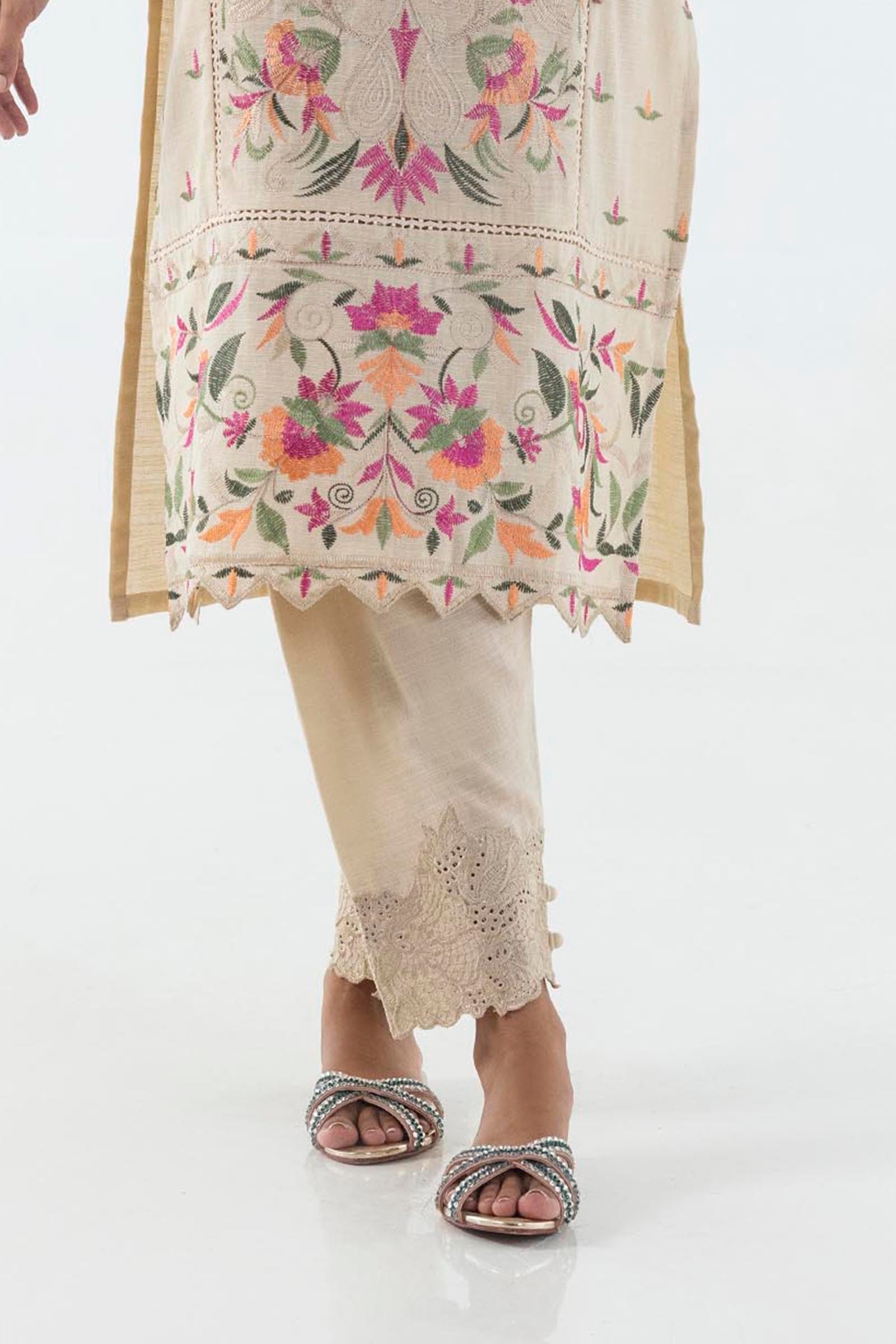 Stitched Fawn Embroidered Shalwar