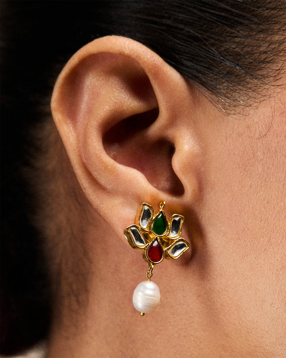 Lotus Gemstone Studs