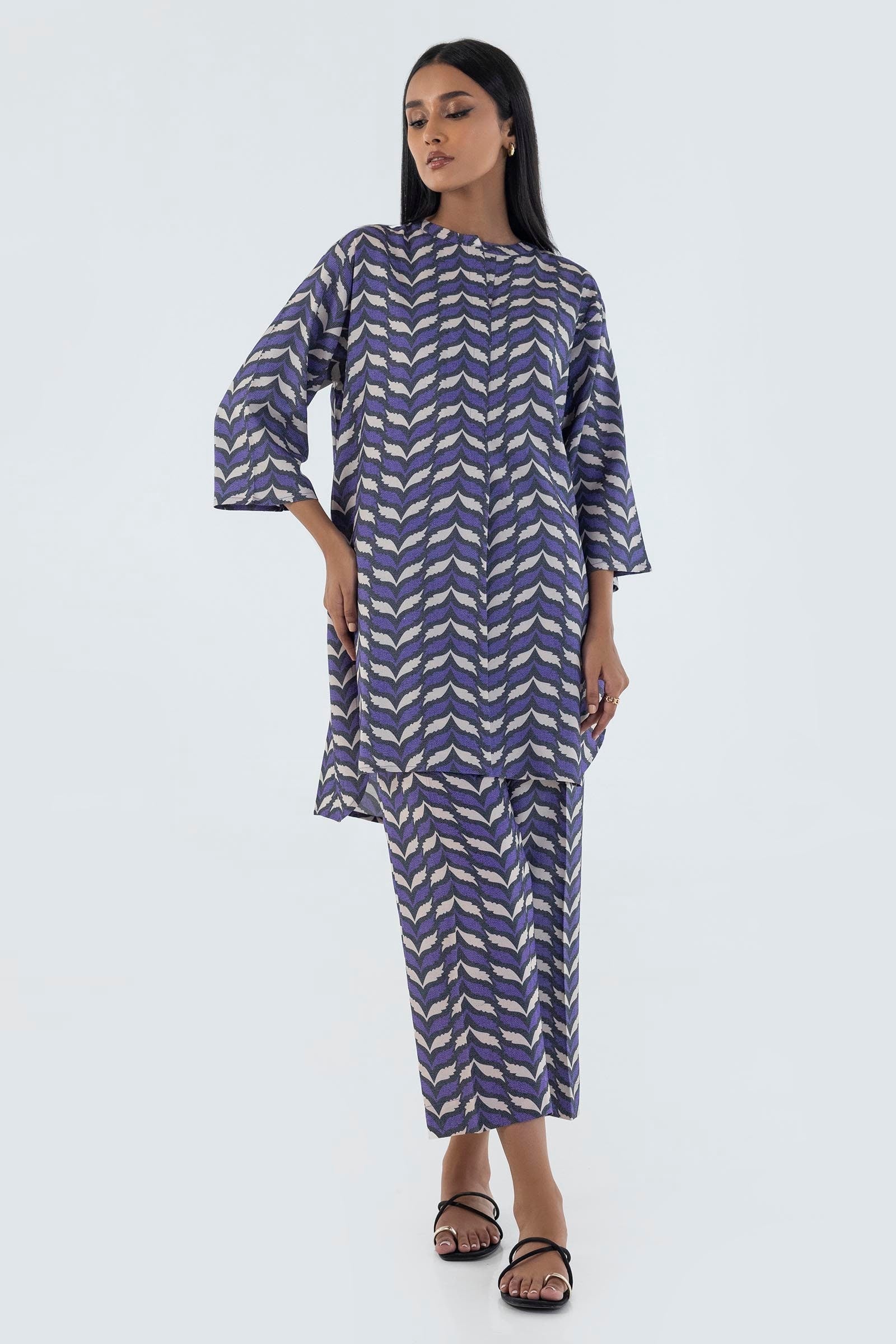 Stitched Basic Printed Shirt + Culotte