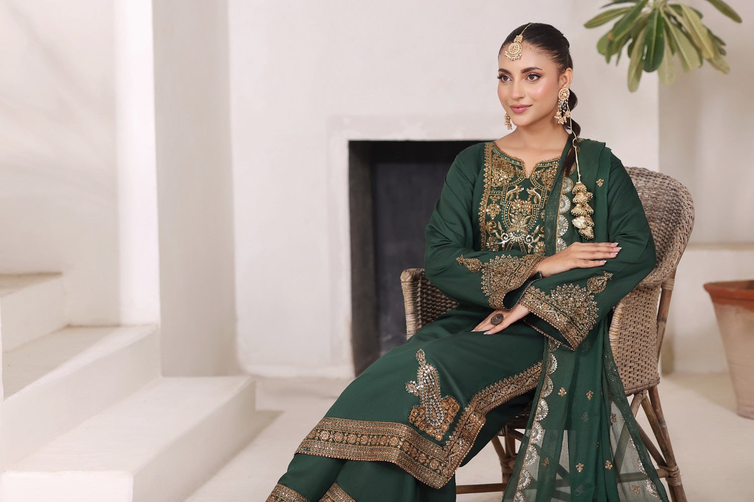 Green Gold Maherposh 3 Piece Embroidered Luxury Pret