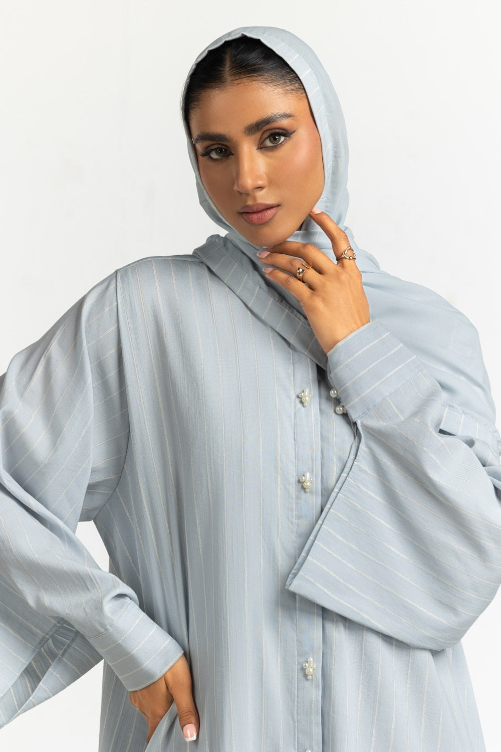 Georgette Stripes Abaya With Scarf