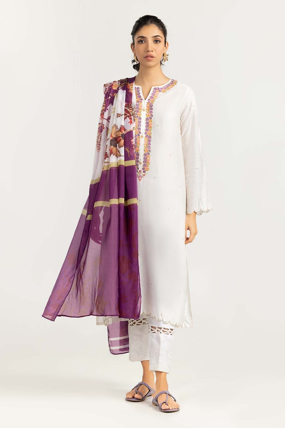 2 Piece Khadi Net Embroidered Shirt and Dupatta