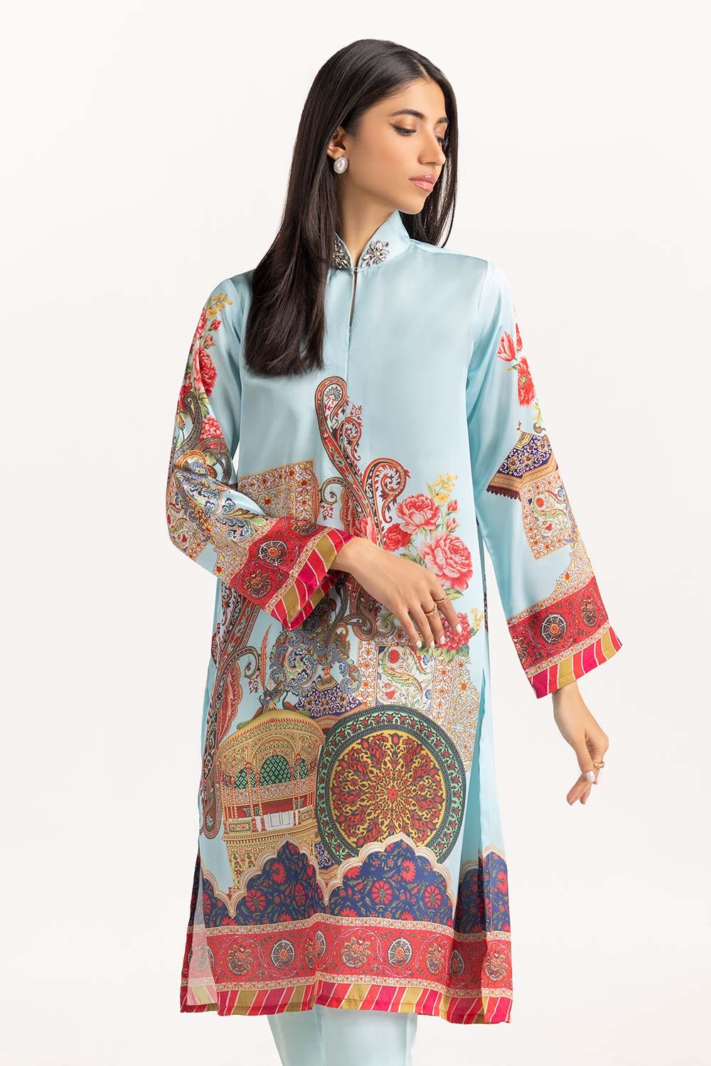 Printed Silk Embellished Kurti