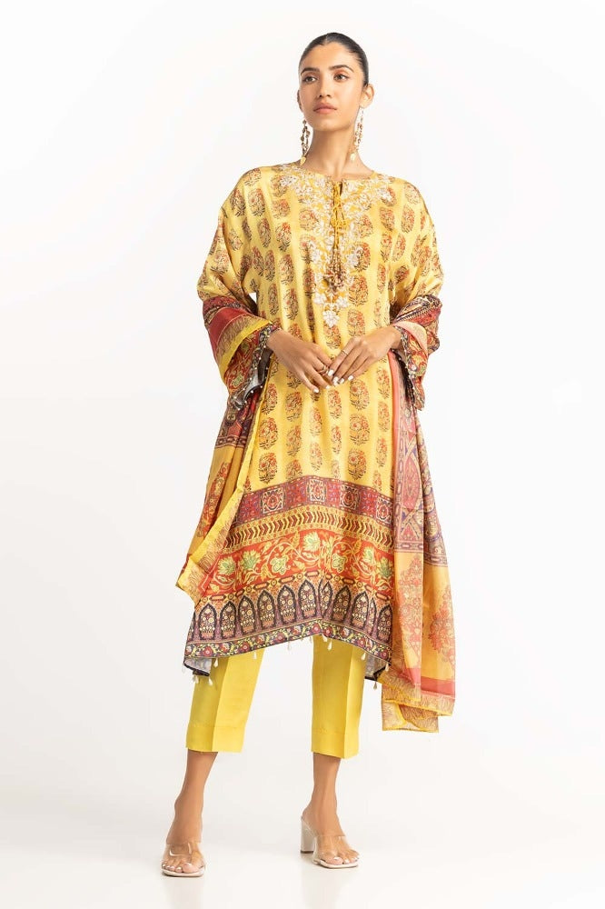 Digital Print Shamose Silk Embroidered Suit