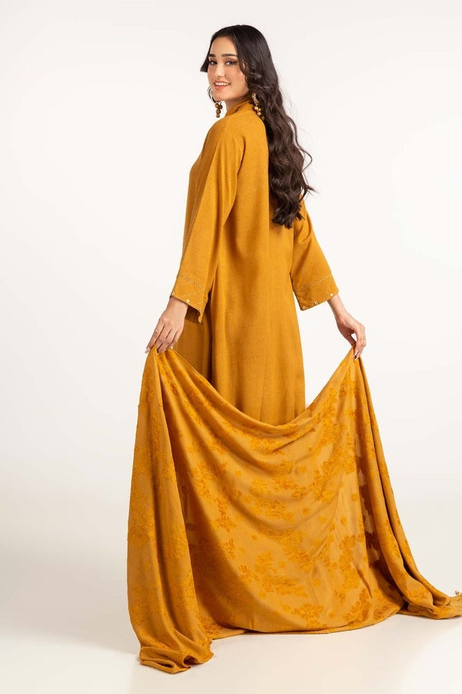 Dyed Acrylic Viscose Shirt With Velvet Jacqauard Dupatta