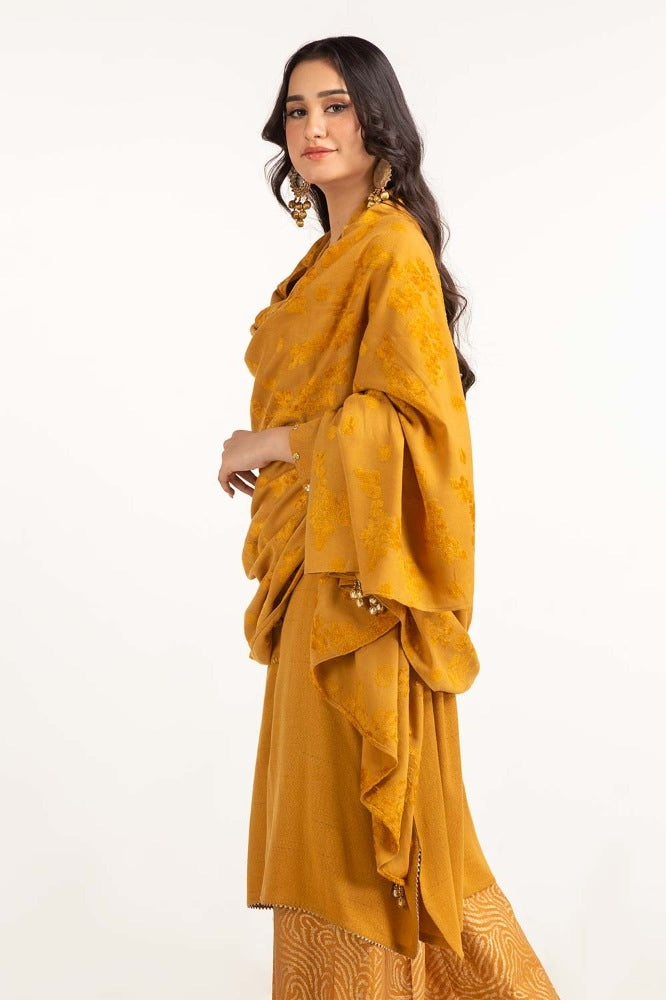 Dyed Acrylic Viscose Shirt With Velvet Jacqauard Dupatta