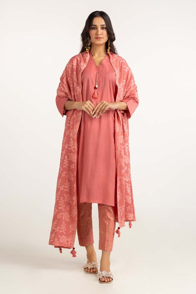 Dyed Acrylic Viscose Shirt With Yarn Dyed Velvet Dupatta