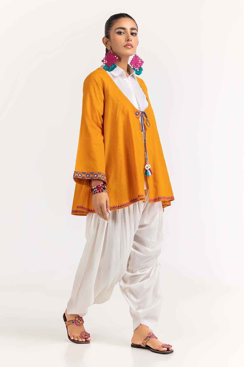 Dyed Cotton Stripes Embroidered Kurti
