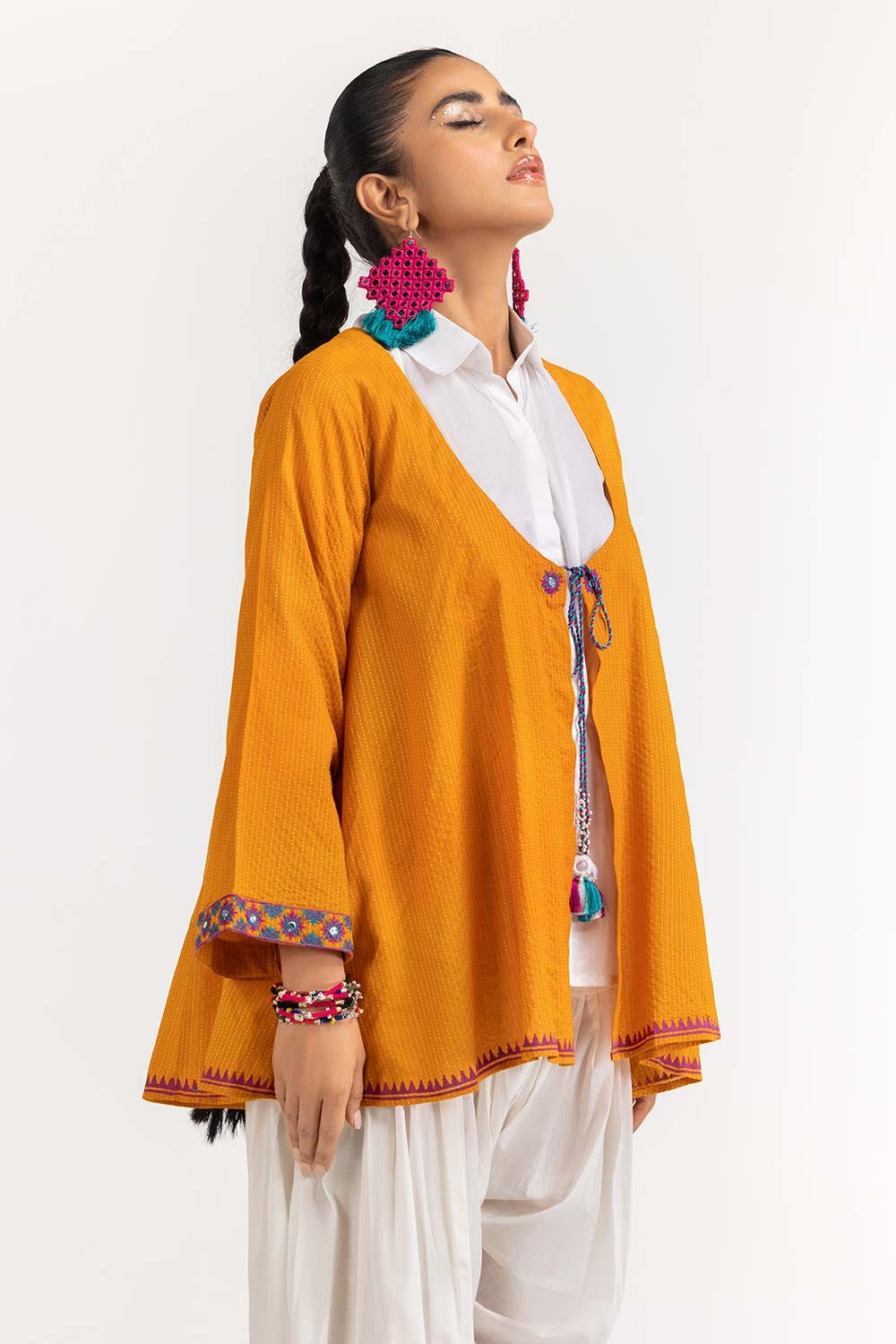 Dyed Cotton Stripes Embroidered Kurti