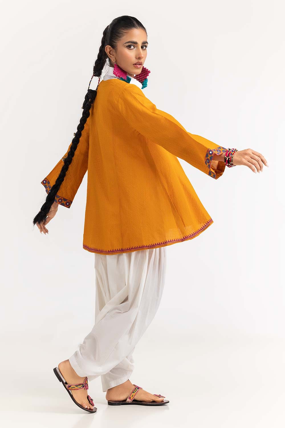 Dyed Cotton Stripes Embroidered Kurti