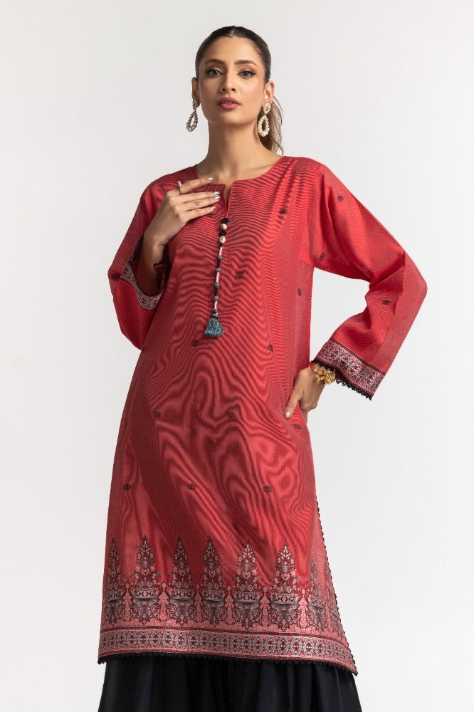 Dyed Khadi Jacquard Embroidered Shirt