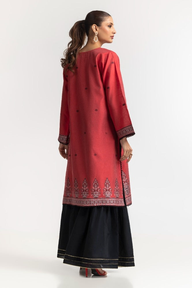 Dyed Khadi Jacquard Embroidered Shirt