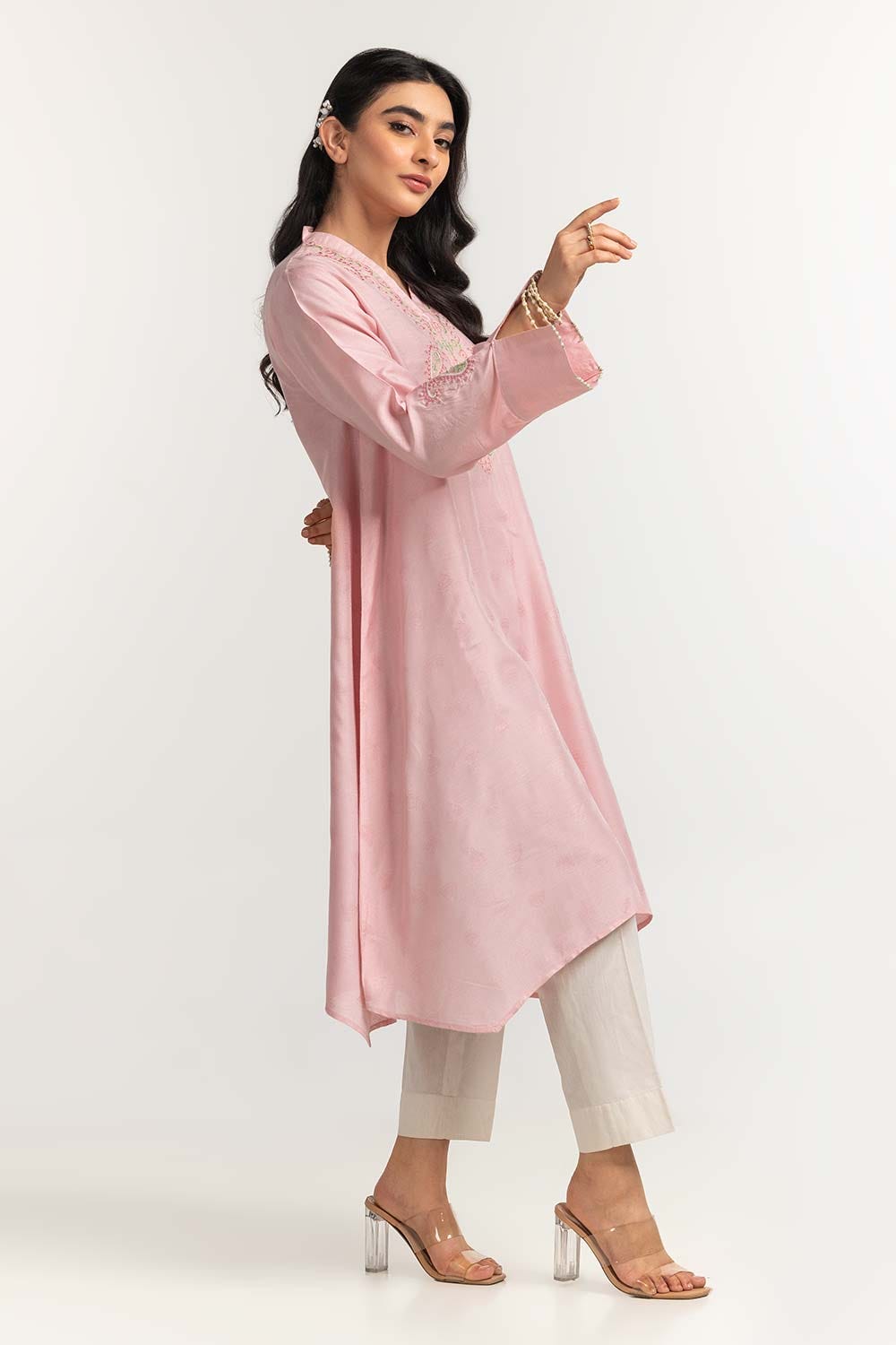 Dyed Self Jacquard Embroidered Shirt