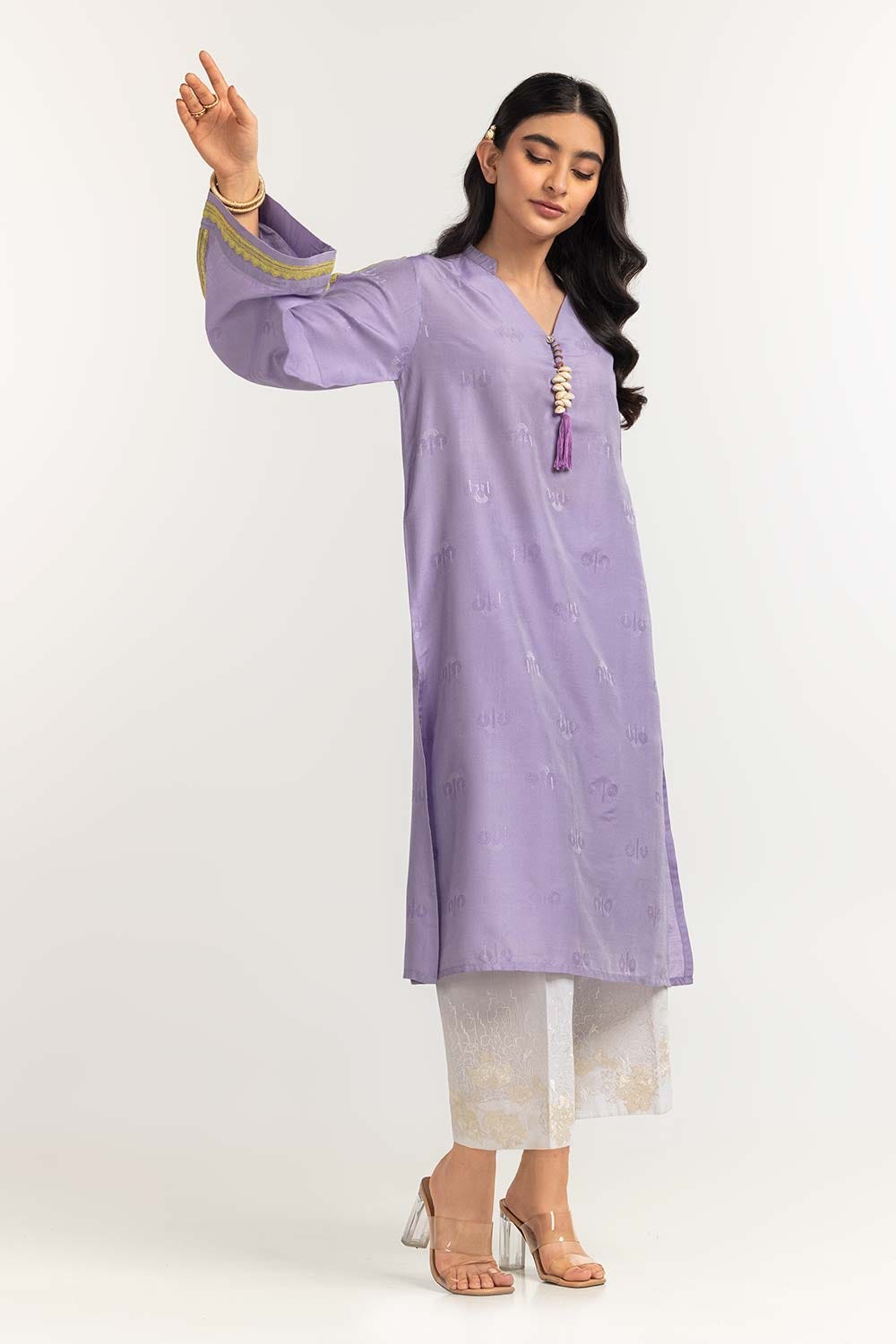 Dyed Self Jacquard Embroidered Shirt