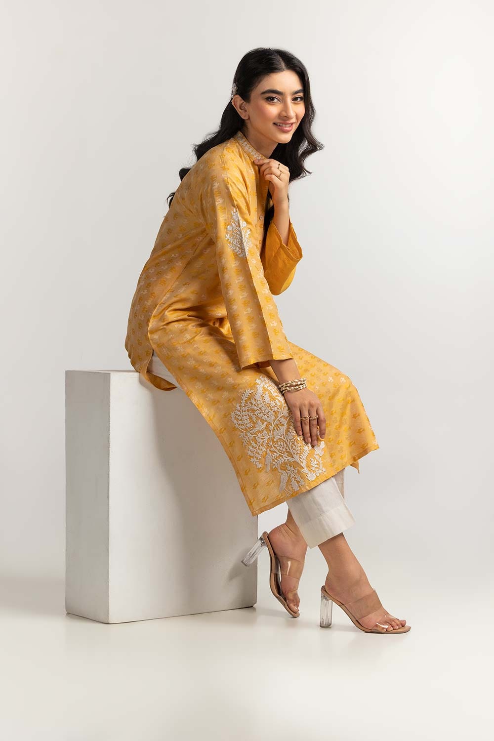 Dyed Self Jacquard Embroidered Shirt