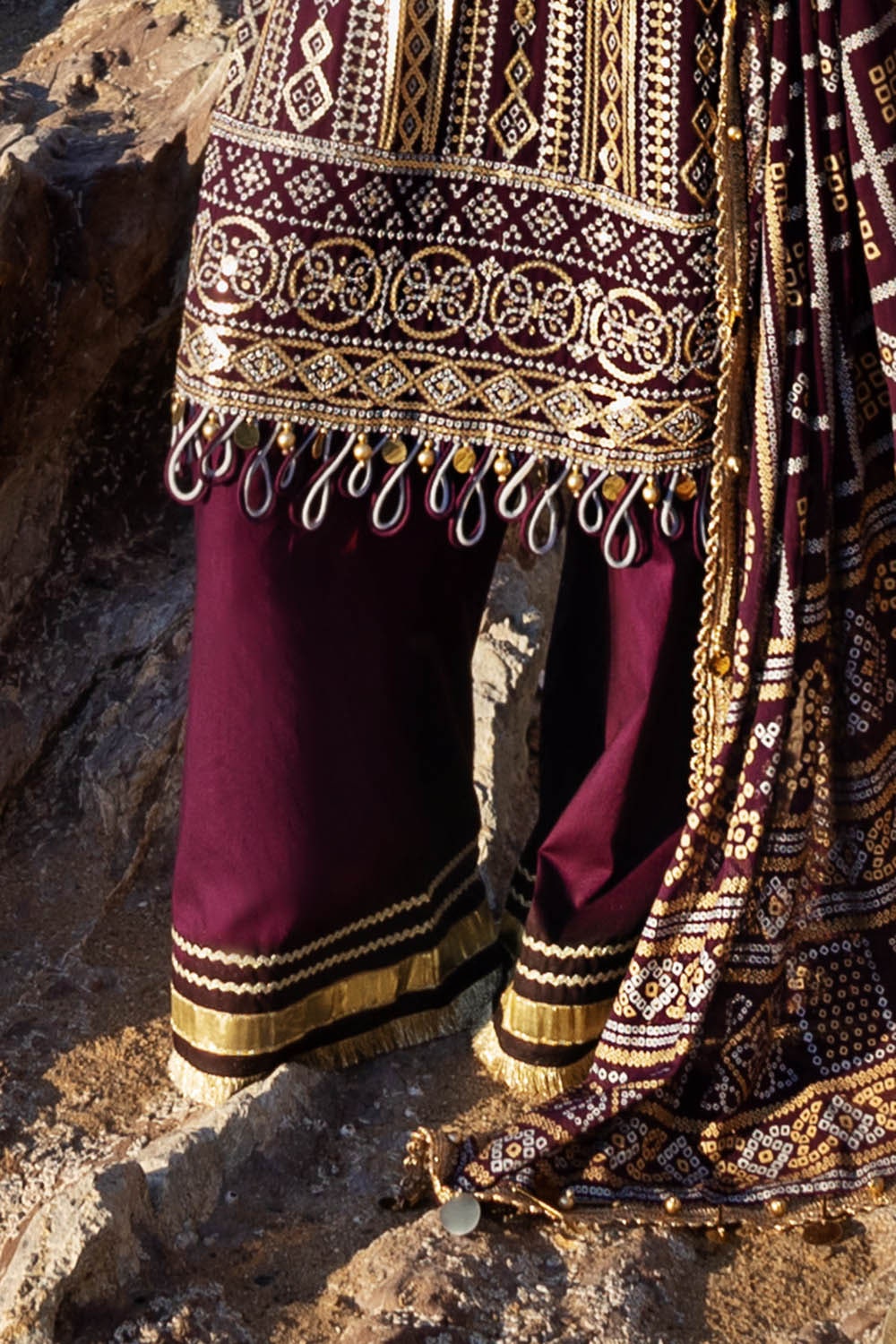 3 Piece Unstitched Embroidered Chiffon Suit with Gold Silver Printed Chiffon Dupatta