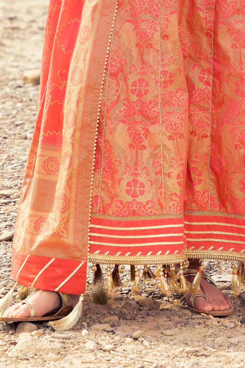 3 Piece Unstitched Gold and Lacquer Printed Lawn Suit