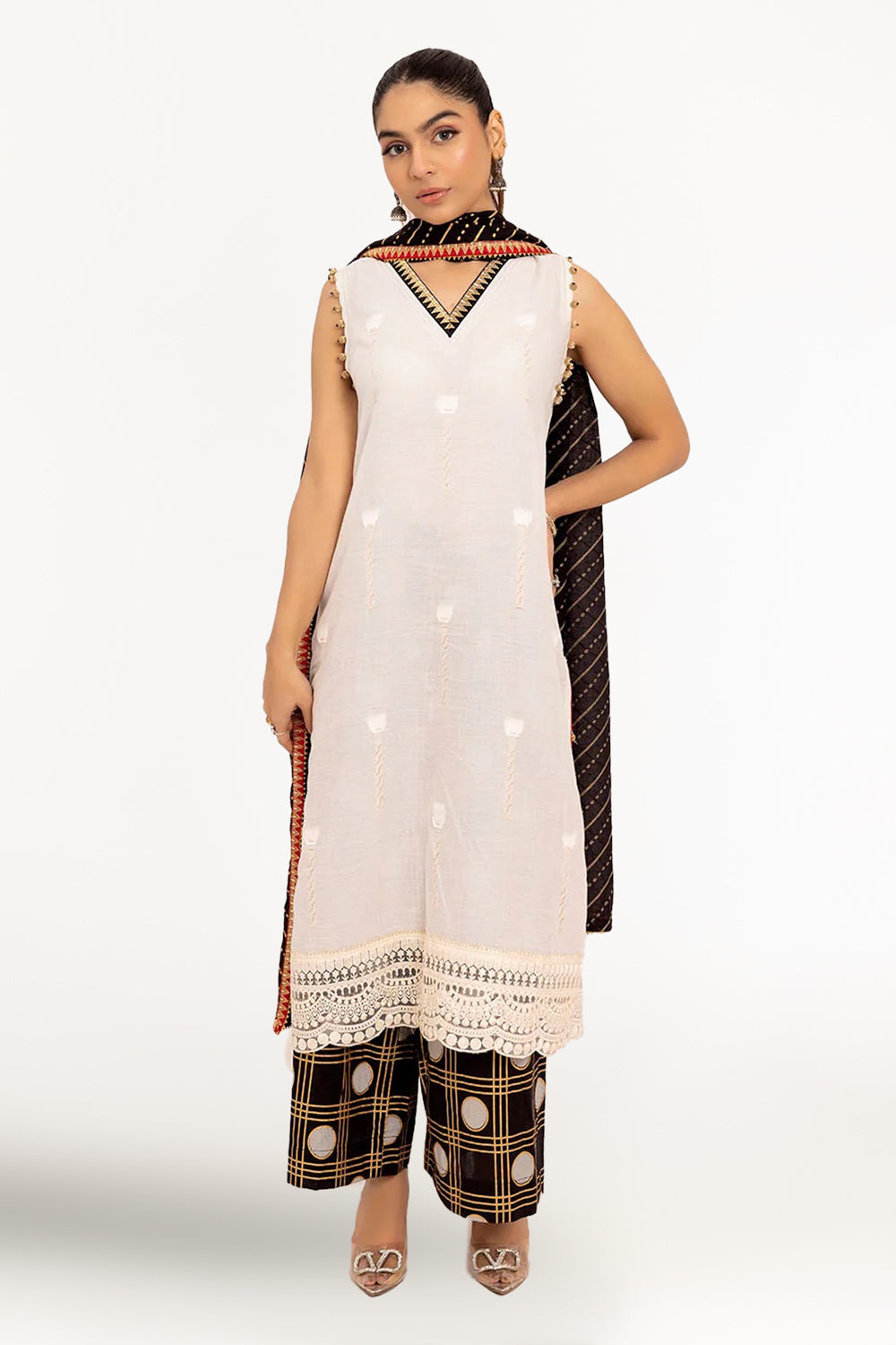 3 Piece Unstitched Embroidered Jacquard Suit with Gold Printed Lawn Dupatta