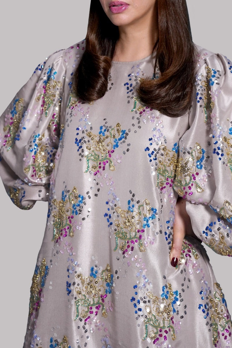 Silver Grey Raw Silk Tunic Set