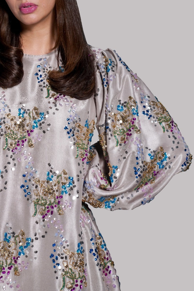 Silver Grey Raw Silk Tunic Set