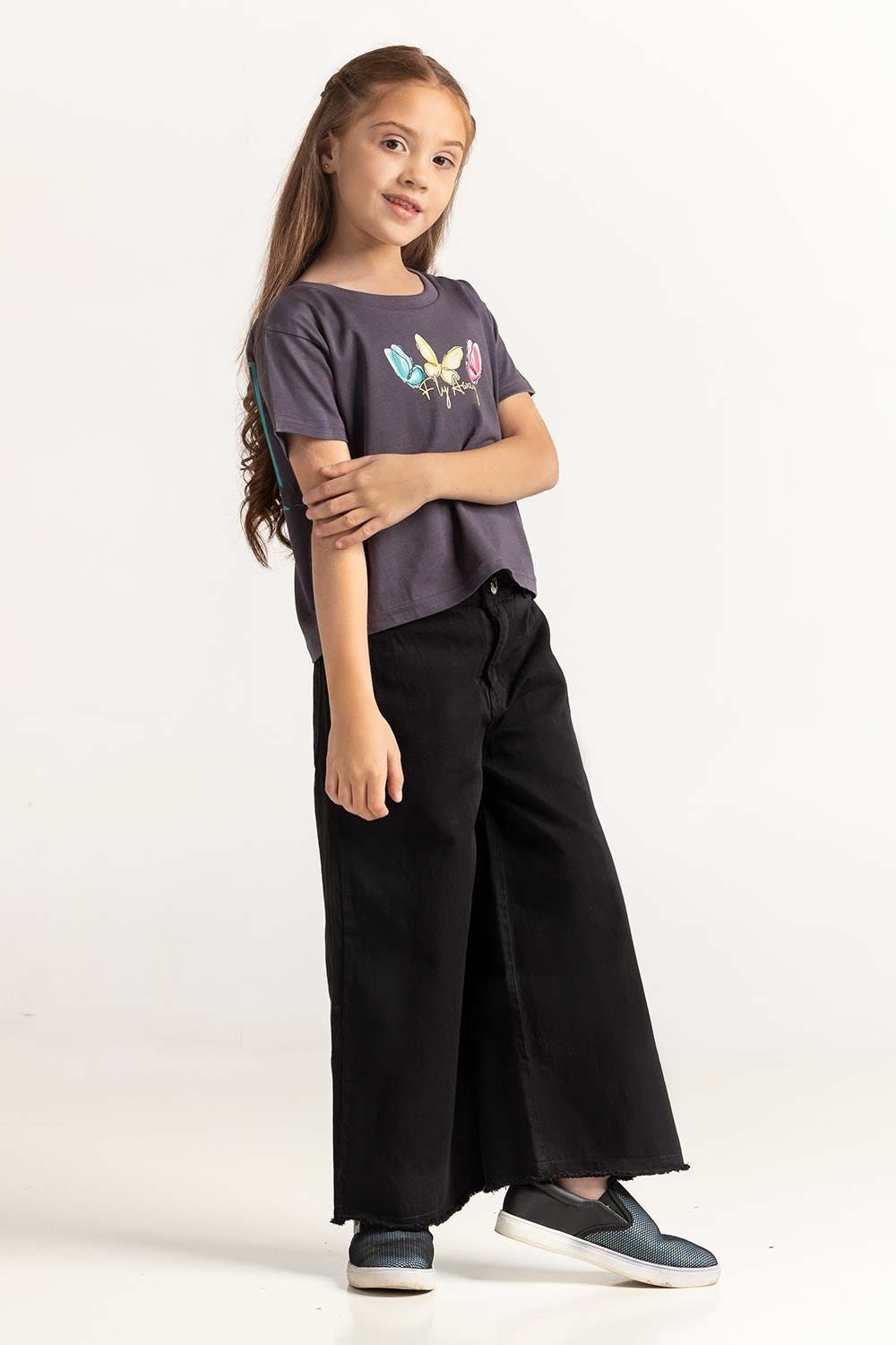 Grey Junior Girl Knit Printed Tee