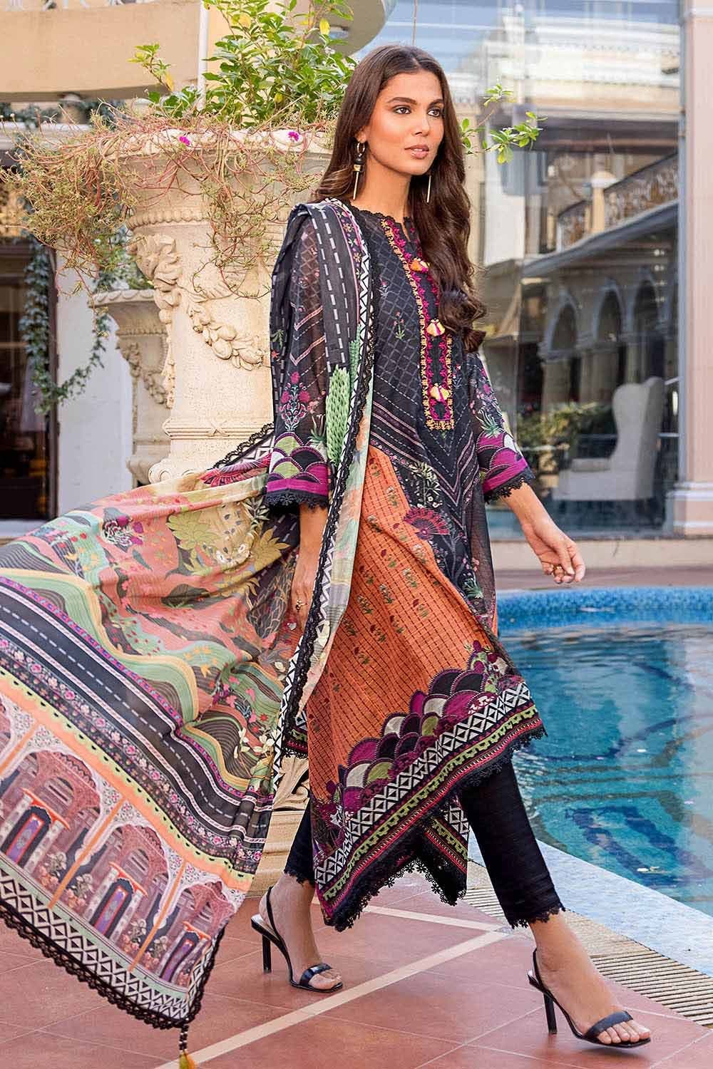3 Piece Paper Cotton Unstitched Suit With Silk Dupatta