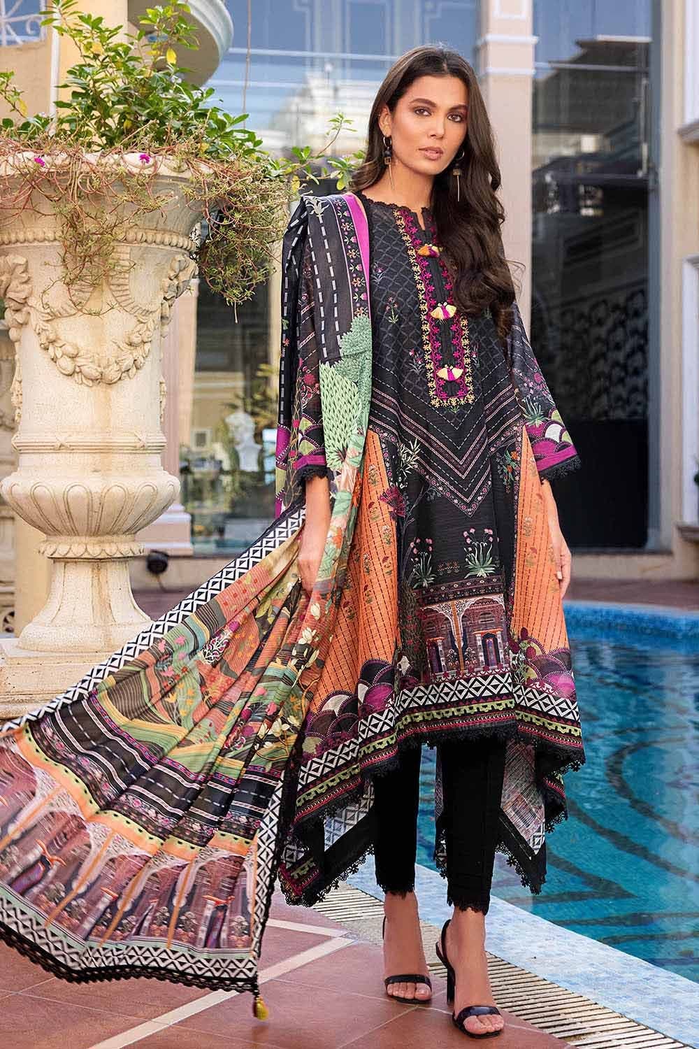 3 Piece Paper Cotton Unstitched Suit With Silk Dupatta