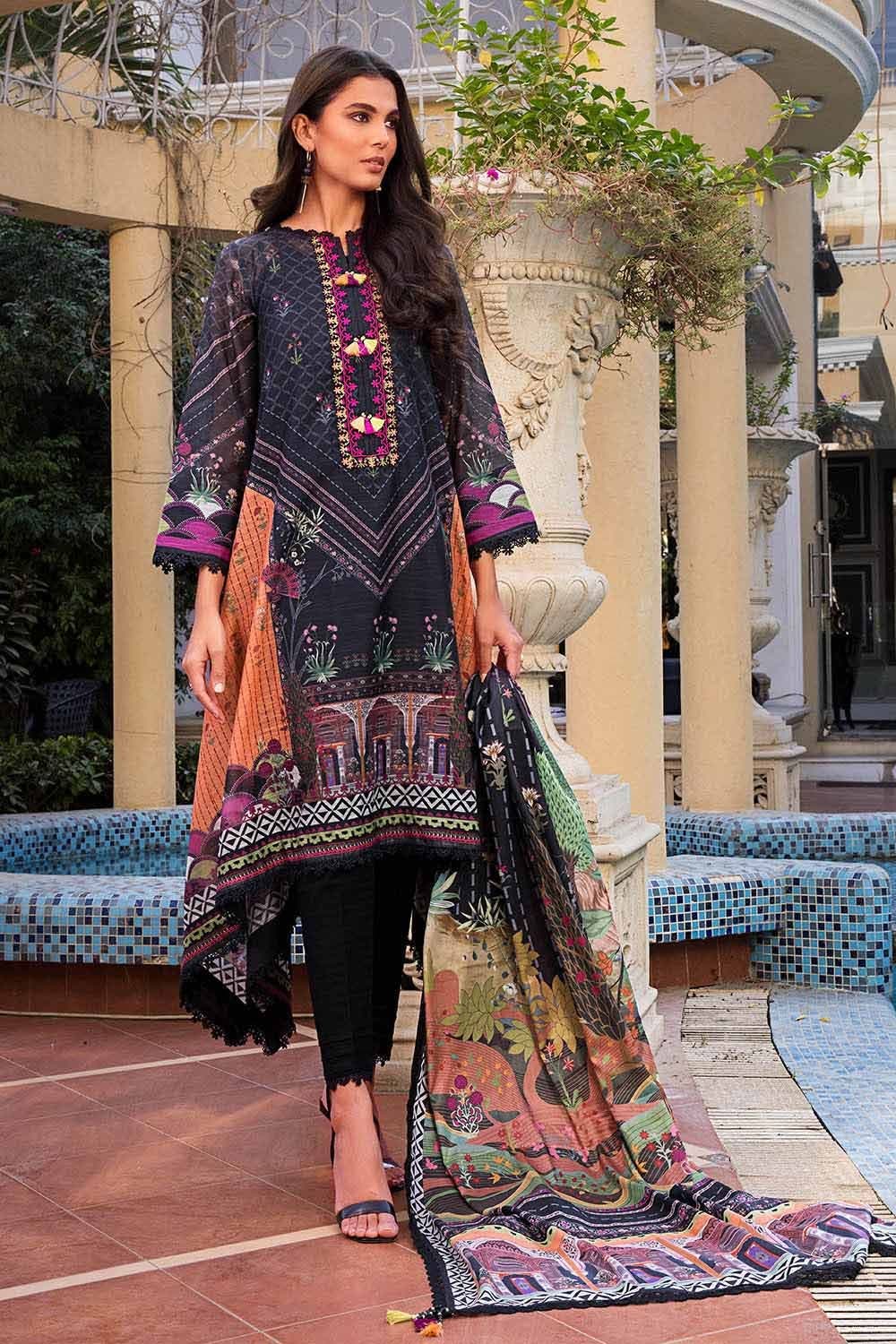 3 Piece Paper Cotton Unstitched Suit With Silk Dupatta