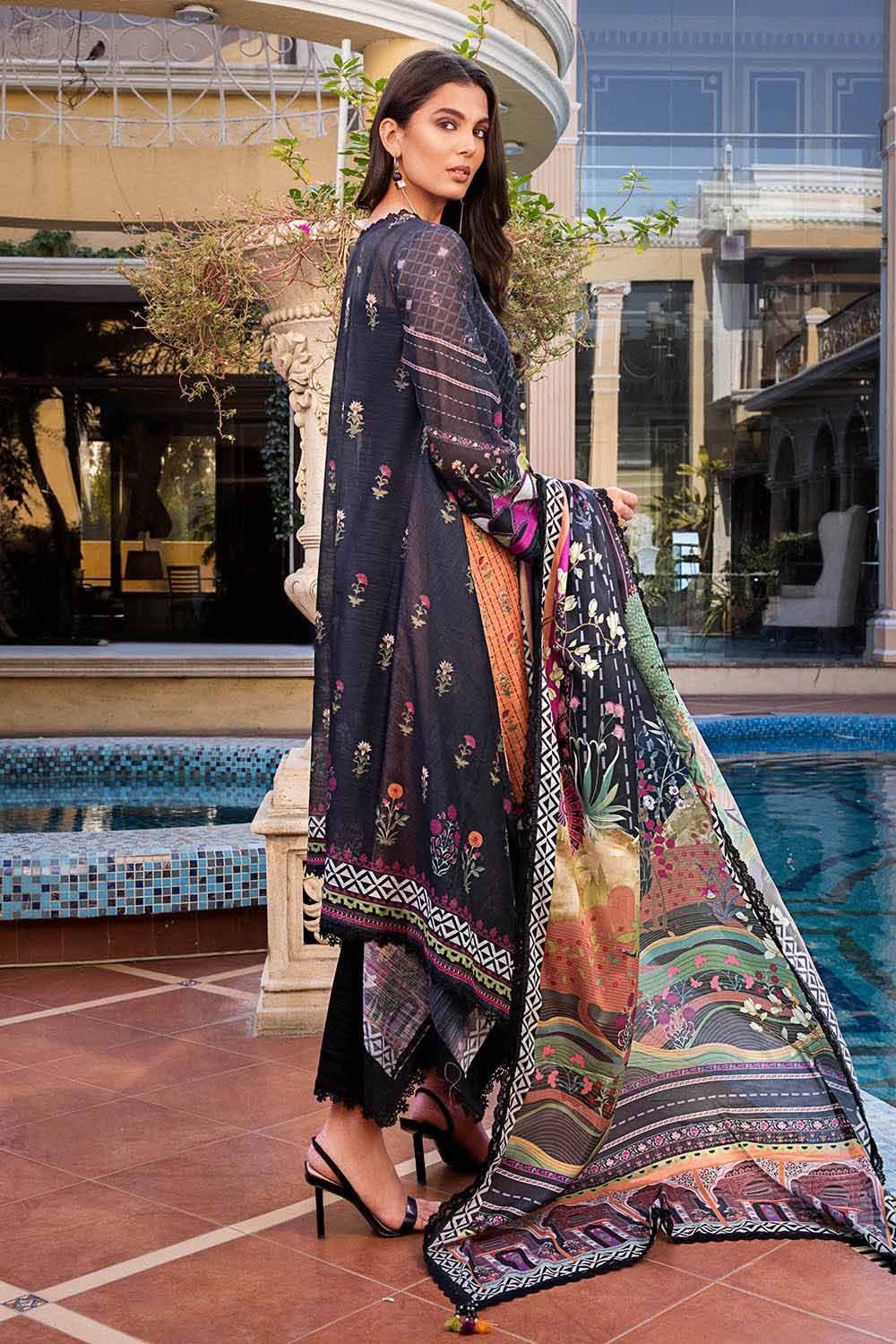 3 Piece Paper Cotton Unstitched Suit With Silk Dupatta