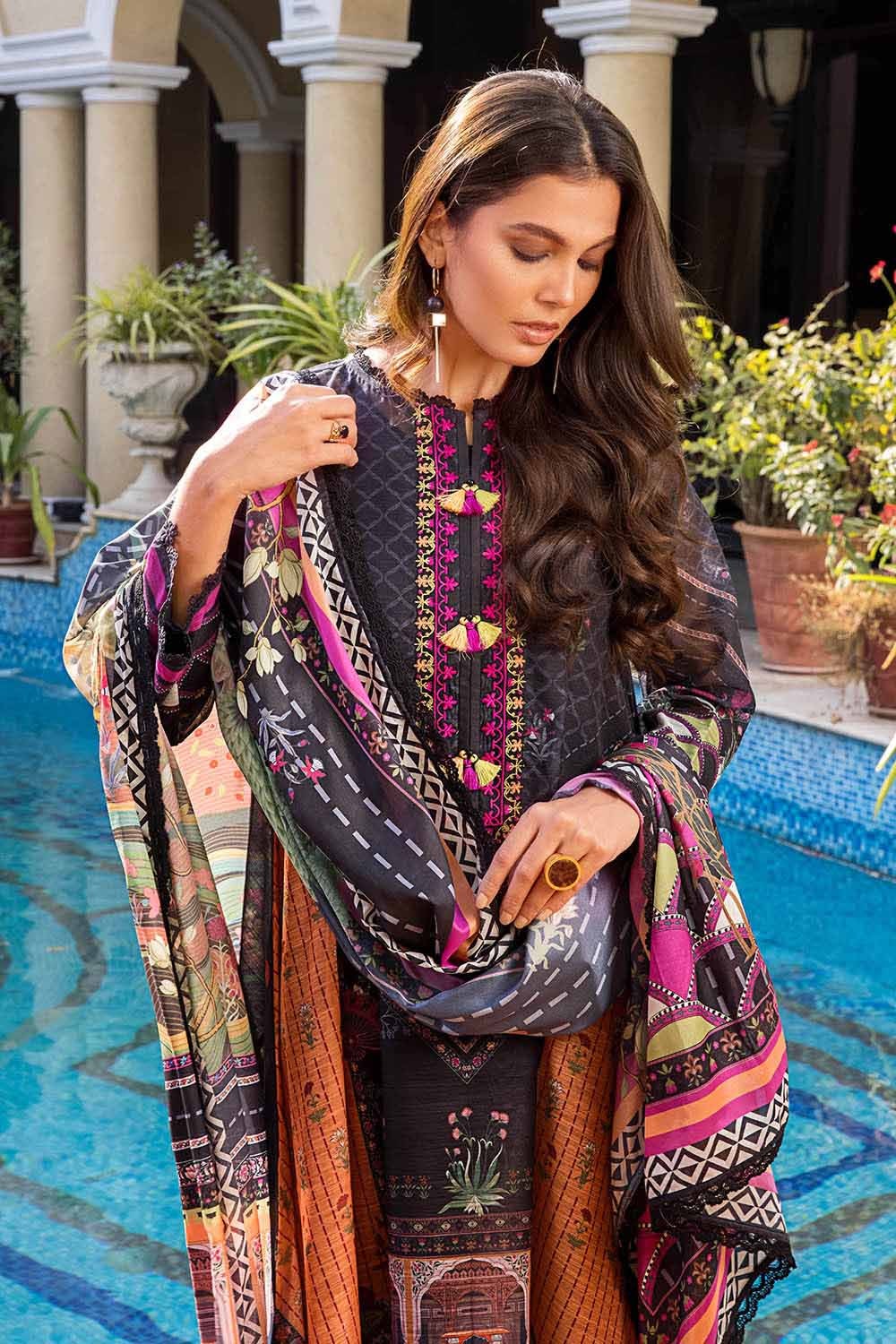 3 Piece Paper Cotton Unstitched Suit With Silk Dupatta