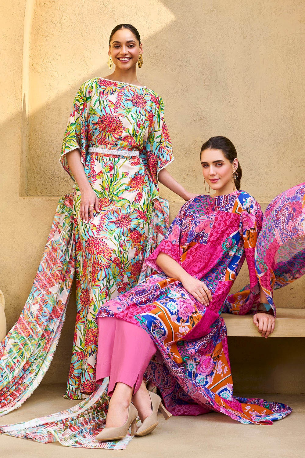 3 Piece Unstitched Printed Cotton Silk Suit With Printed Chiffon Dupatta