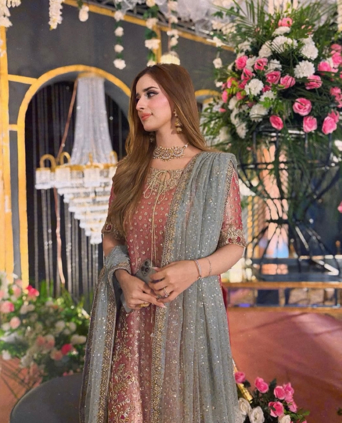 Haris Shakeel – Pink Double Dupatta Style
