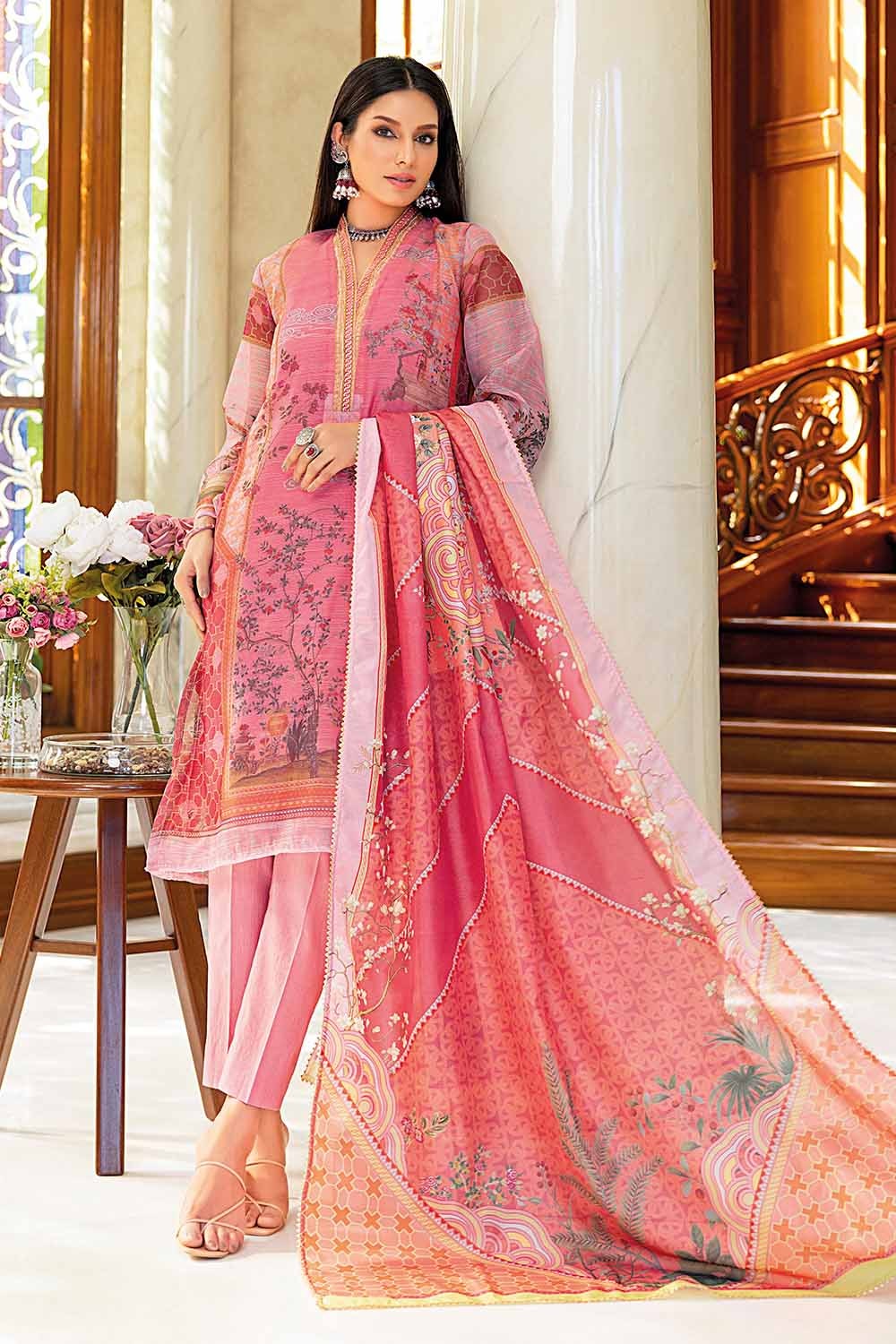 3 Piece Embroidered Silk Dupatta Unstitched Suit