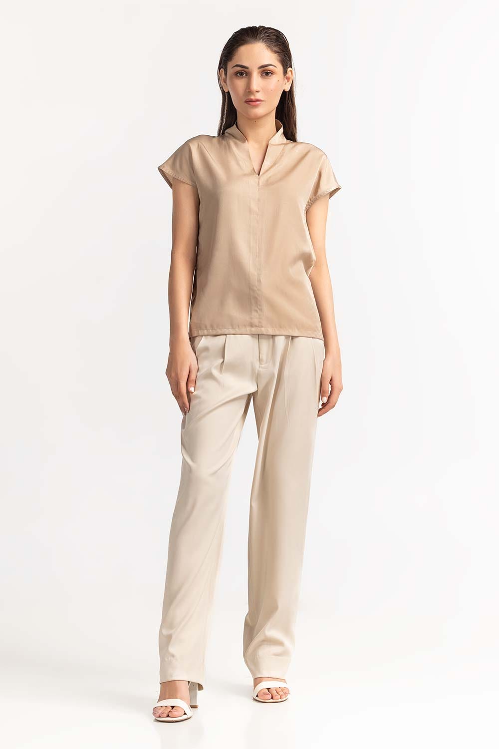 High Neck Beige Top