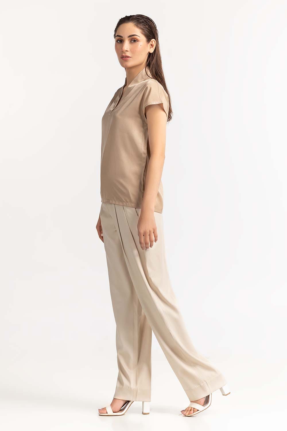 High Neck Beige Top