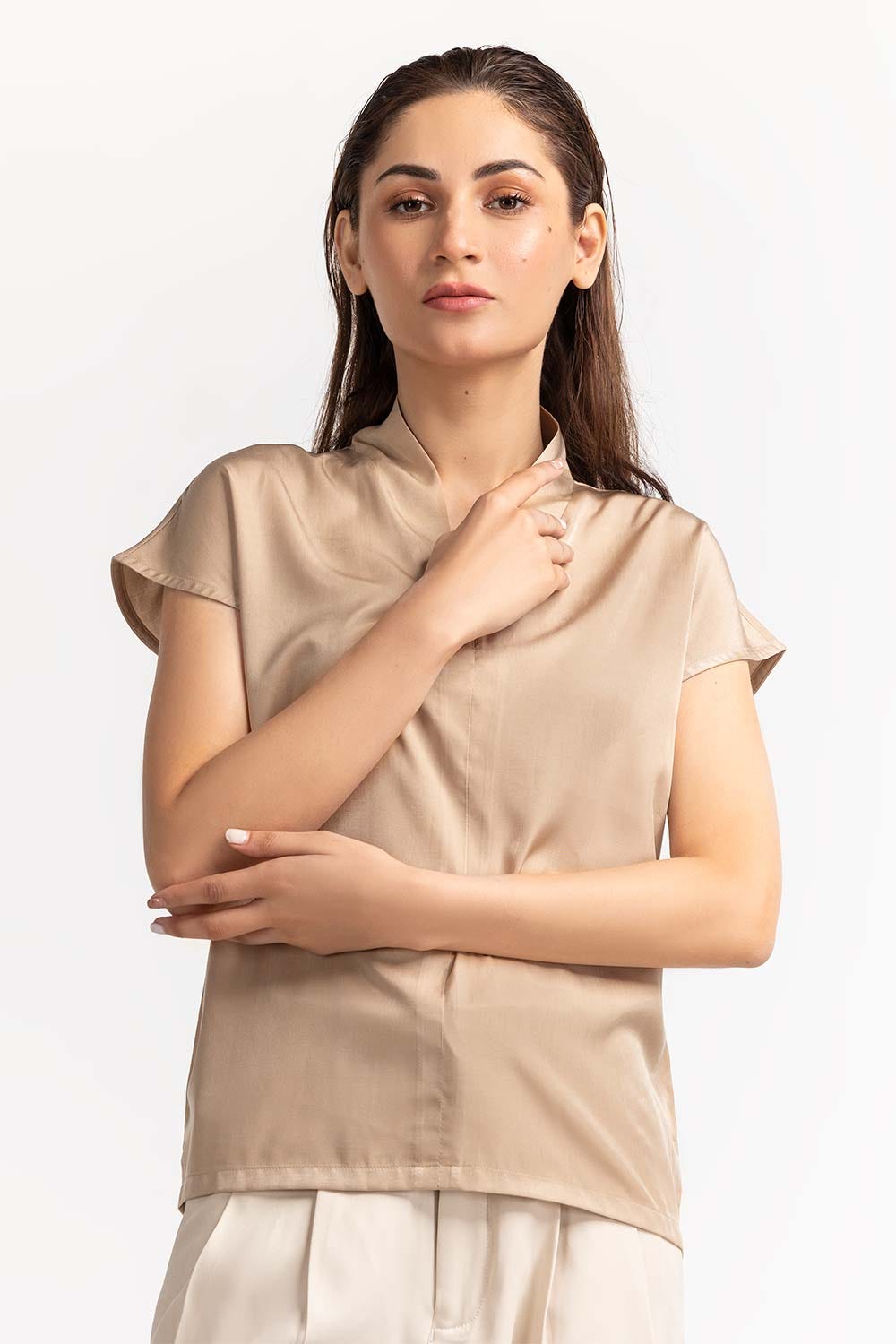 High Neck Beige Top