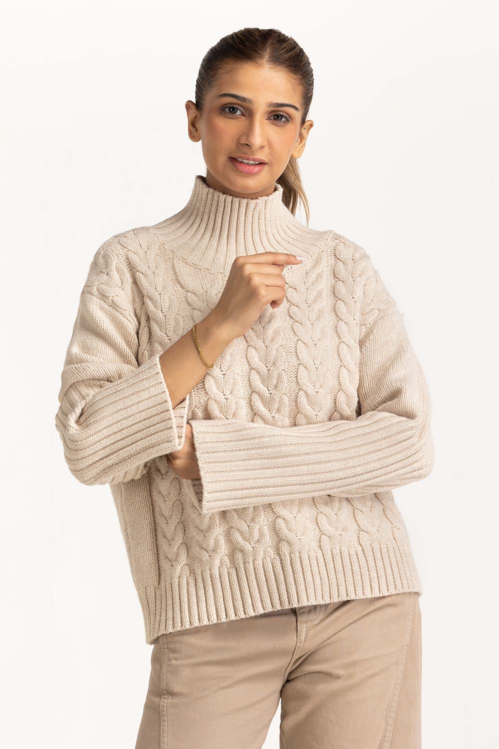 High Neck Cable Sweater