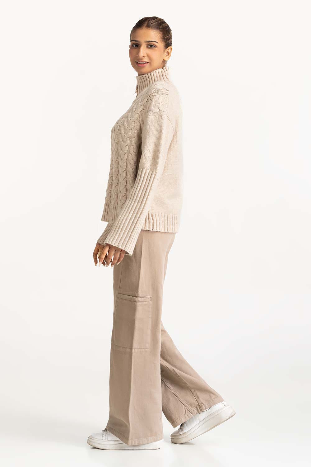 High Neck Cable Sweater