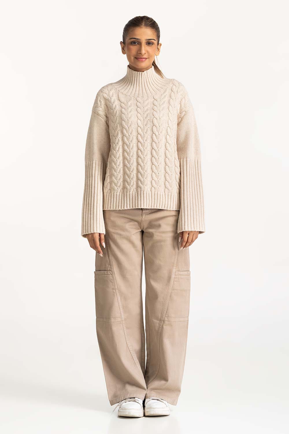 High Neck Cable Sweater