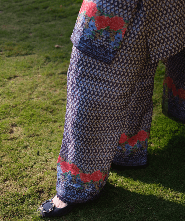 Indigo Ikat Roses