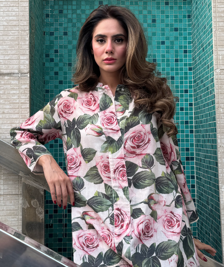 Pink Floral Elegance (Short) (Unstitched)